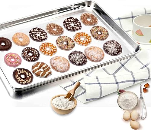 Miniatura 6 de TeamFar Juego de 8 bandejas para hornear con estante, bandejas para hornear de acero inoxidable con estante de enfriamiento, no tóxicas y