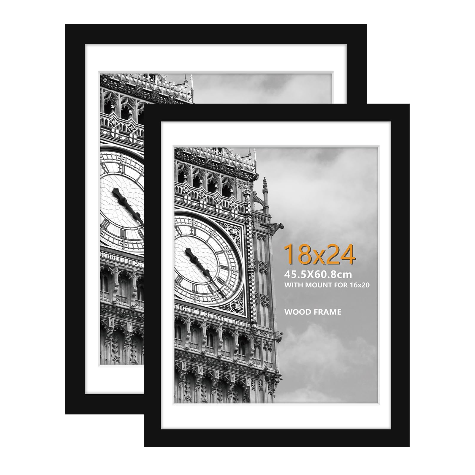 18 x 24 Inch Frame, 2 Pack Black Wooden Photo Frame with Plexiglass Front