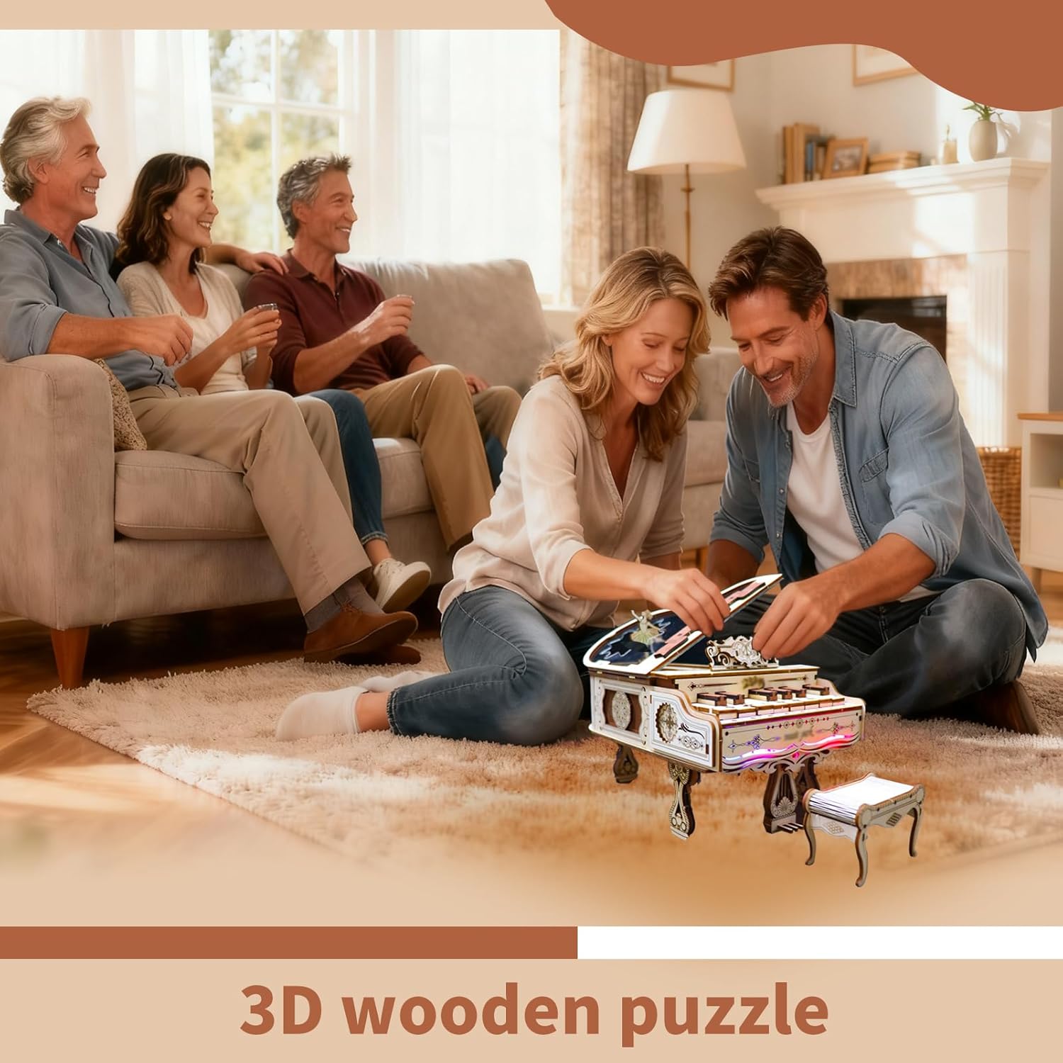 Music Park 3D Wooden Puzzles Model Kits for Adults to Build Piano Music Box Can Be Paly with Lights Gifts for Christmas - Image 8