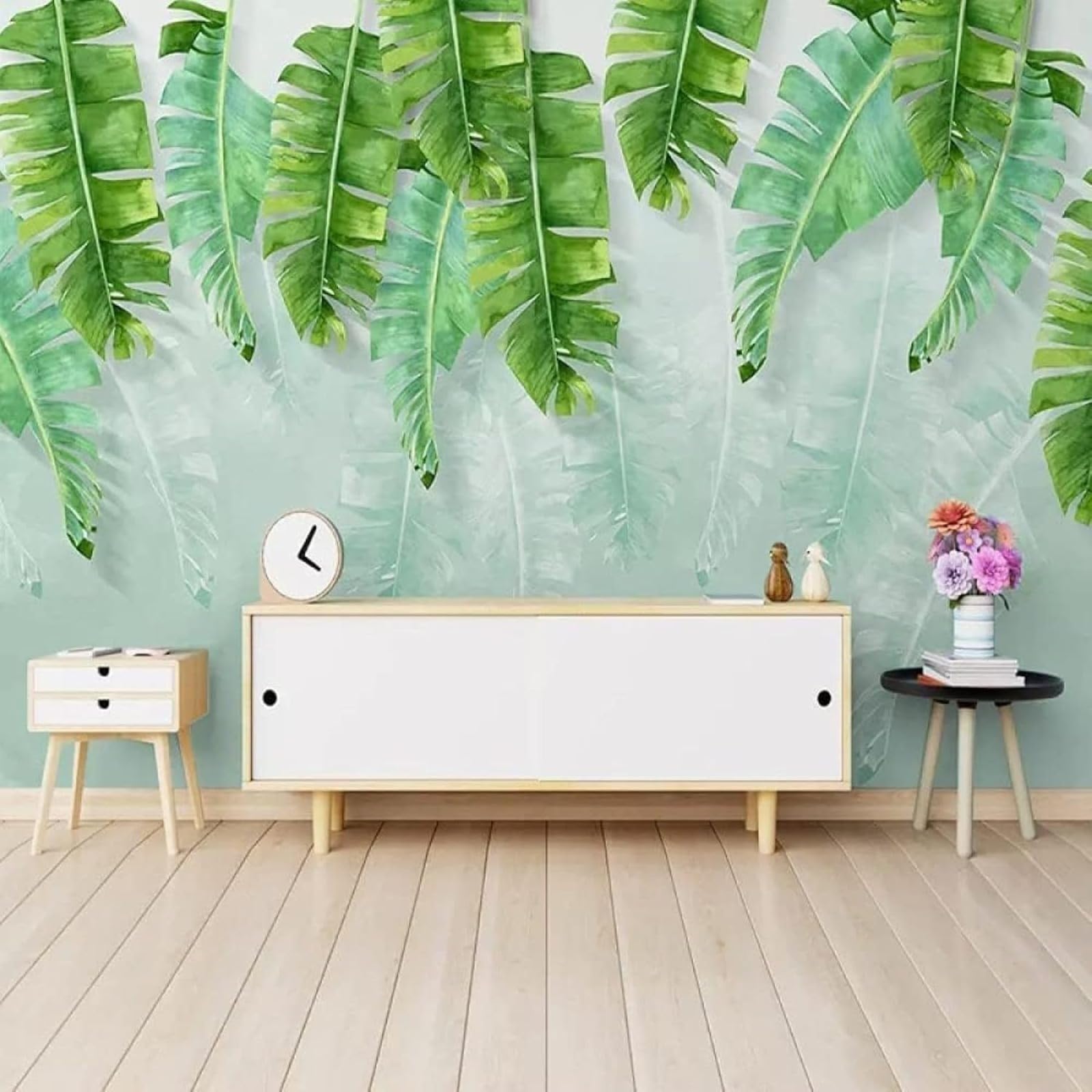 Revêtement mural 3D moderne de 430x300 cm composé de feuilles et plantes vertes pour grand salon