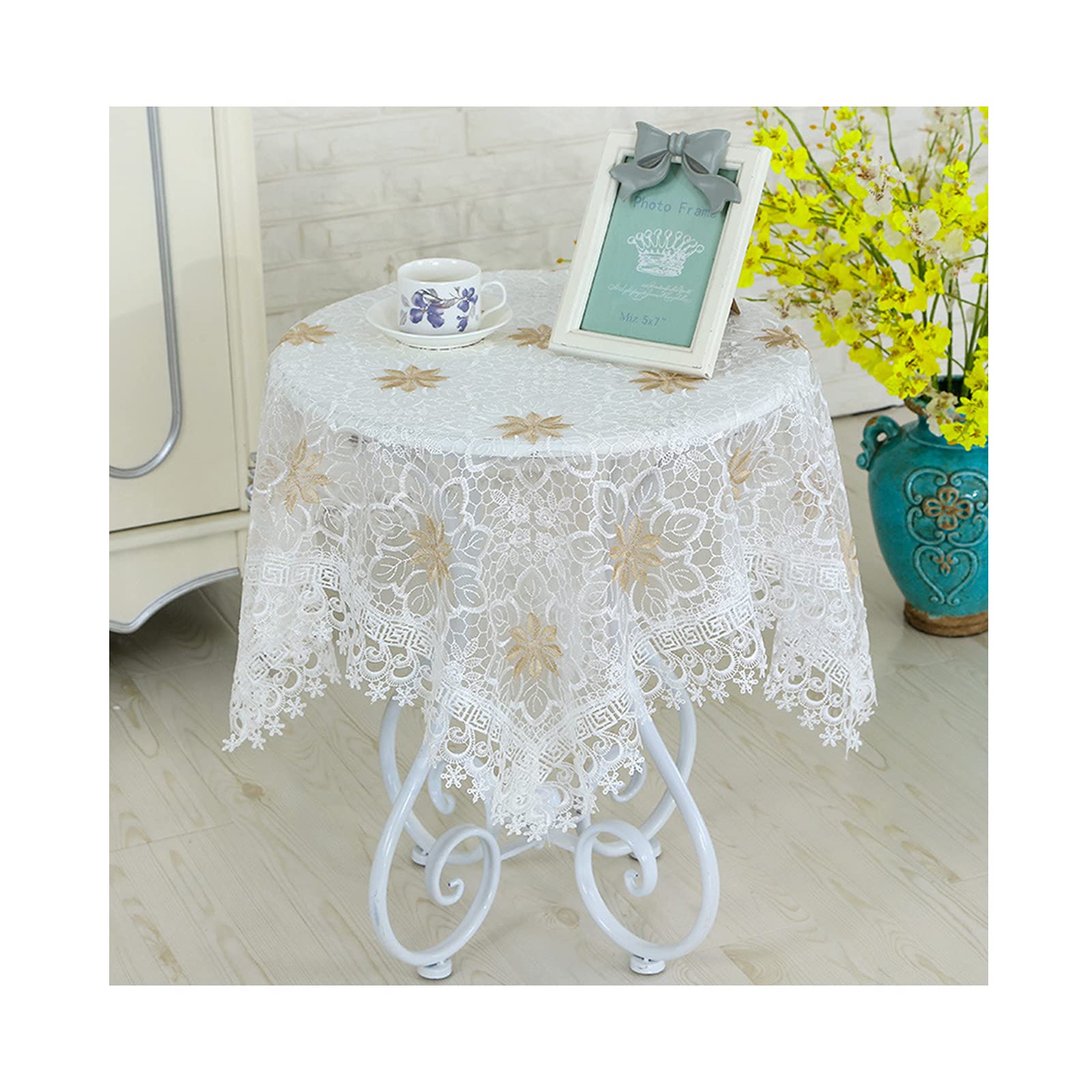 OPFdfhDFH Tablecloths, Floral Embroidered Tablecloth,Macrame Fabric Table Cloths for Parties,Dust-Proof Cover for Dining Party Wedding-C 150x150cm(G,130x130cm(51x51inch))