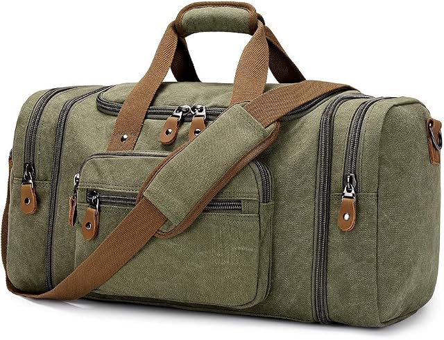 Expandable Canvas Holdall Bag for Men, 50L / 60L Large Duffel Bag for Men with Multi-Pockets, Overnight Weekend Bag, Unisex Holdall Travel Duffle Bag, Weekender Bag