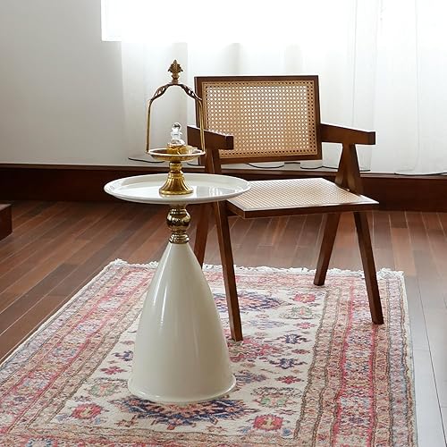 Miniatura 2 de Mesa auxiliar redonda pequeña para espacios pequeños, con pedestal blanco, mesas auxiliares modernas para sala de estar, mesa de bebidas para sofá,