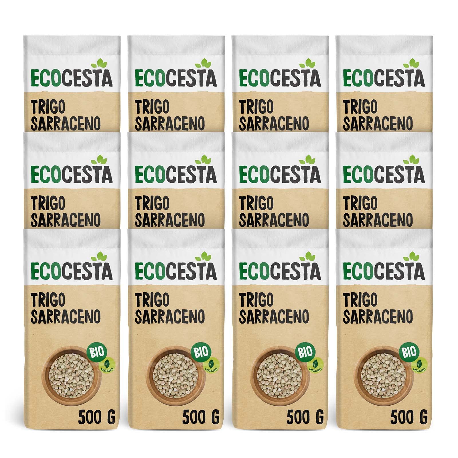 Ecocesta - Pack de 12 Unidades de 500 g de Trigo Sarraceno Ecológico - Apto para Veganos - Ayuda a Mejorar el Proceso Digestivo - Rico en Hidratos de Carbono y Proteínas