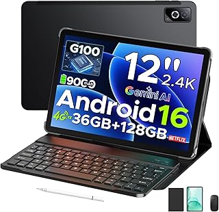 DOOGEE Tab G6 Pro Gemini AI Android 16 Touch Tablet 12 Inches 2.4K 90Hz Helio G100 Octa-Core 36GB+128GB Tablet with Keyboa…