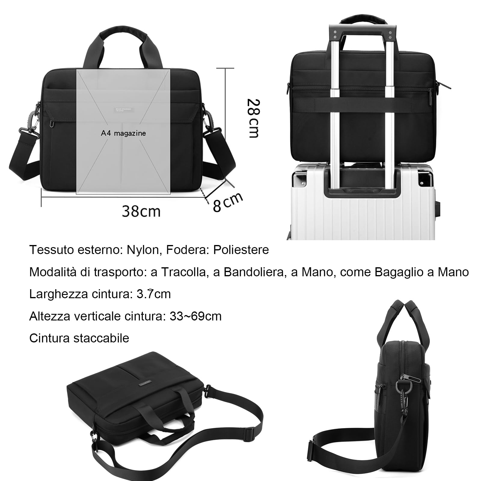 zhongningyifeng Borsa a tracolla per computer portatile da 14 pollici, in nylon leggero, impermeabile, per lavoro, studio, viaggio