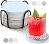 Photect Diatomaceous Earth Coasters Set with Holder Absorbent Stone Drink Coasters Instant Drying Tray for Tabletop Protection Home Decoration Housewarming GiftGreen,6 Pcs