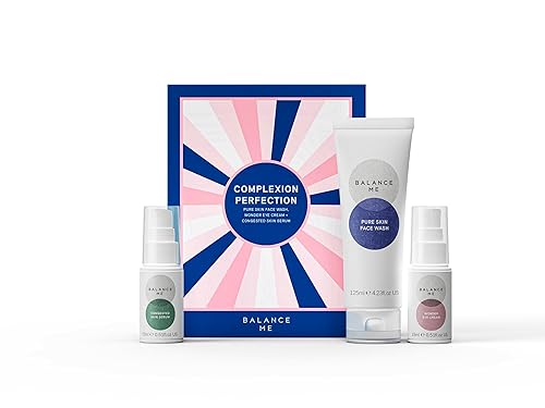 Balance Me Set de regalo de Navidad Complexion Perfection Trio Pure Skin Face Wash, crema para ojos maravillosos, suero para piel congestionada,