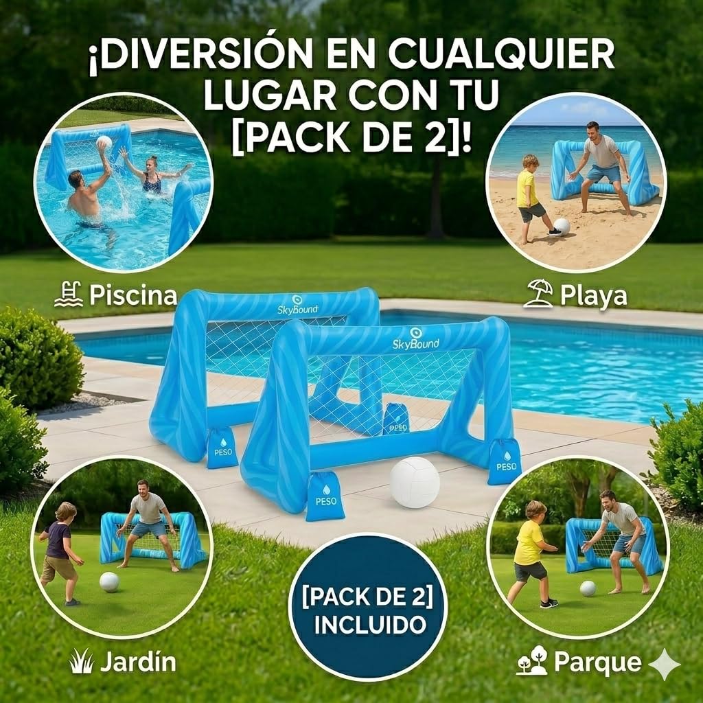 SkyBound 2 Porterías Piscina Hinchables para Niños con Balón y Bolsas de Peso Juguete Deportivo Acuático Fútbol