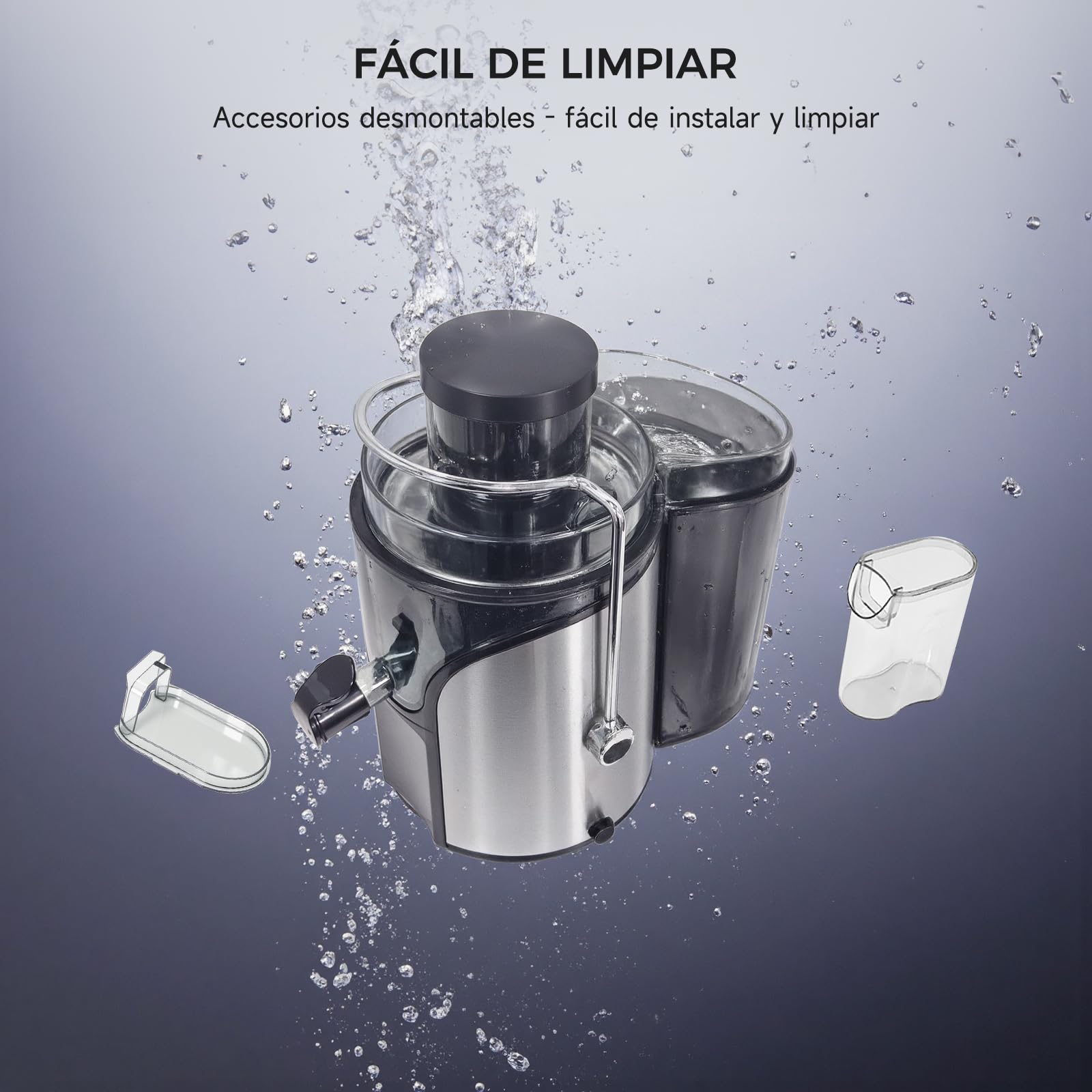 WOOX Exprimidor de Zumos, Exprimidor Eléctrico Silencioso para Verduras y Frutas de Acero Inoxidable, Recipiente de 500 ml, Negro/Acero