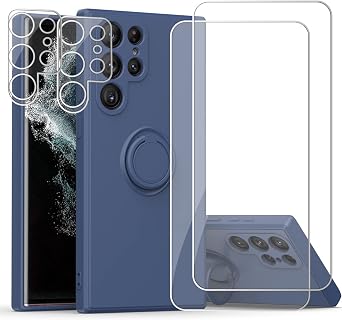 for Samsung Galaxy S23 Ultra 5G Case with 2 Pack Screen Protector and Camera Lens Protector, Phone Case Silicone Shockproof Magnetic Car Mount Ring Holder for Samsung S23 Ultra 6.8", Blue