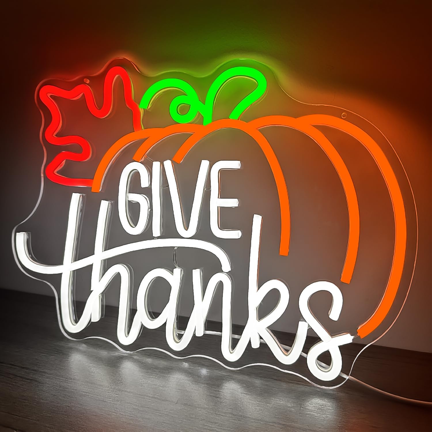 Thanksgiving Neon Sign Give Thanks Neon Signs Give Thanks Pumpkin Decorations Thanksgiving Day Neon Sign for Wall Decor Neon Light Up Sign for Door Wall Art Window Home Party