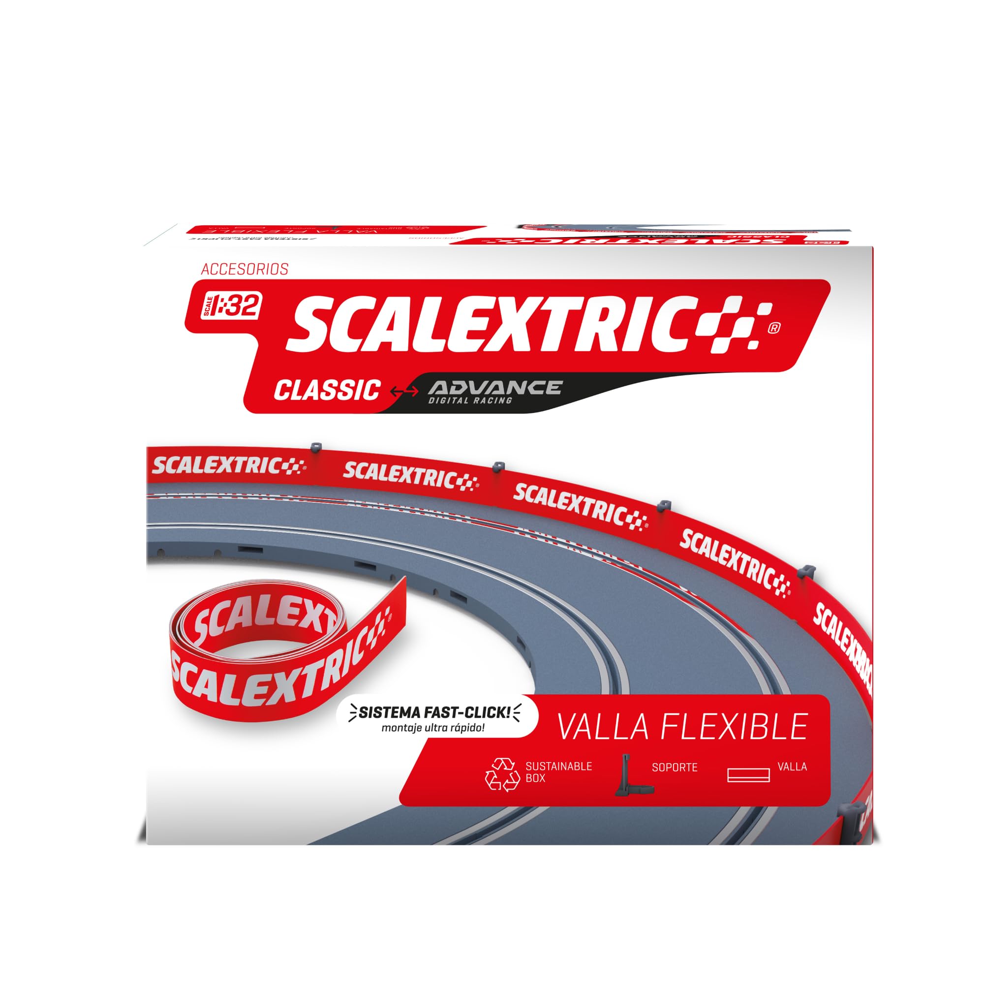 SCALEXTRIC - Accesorio para Ampliar o Mejorar tu Pista de Carreras - Escala 1:​32 (Barrera Flexible con una Longitud de 3m)
