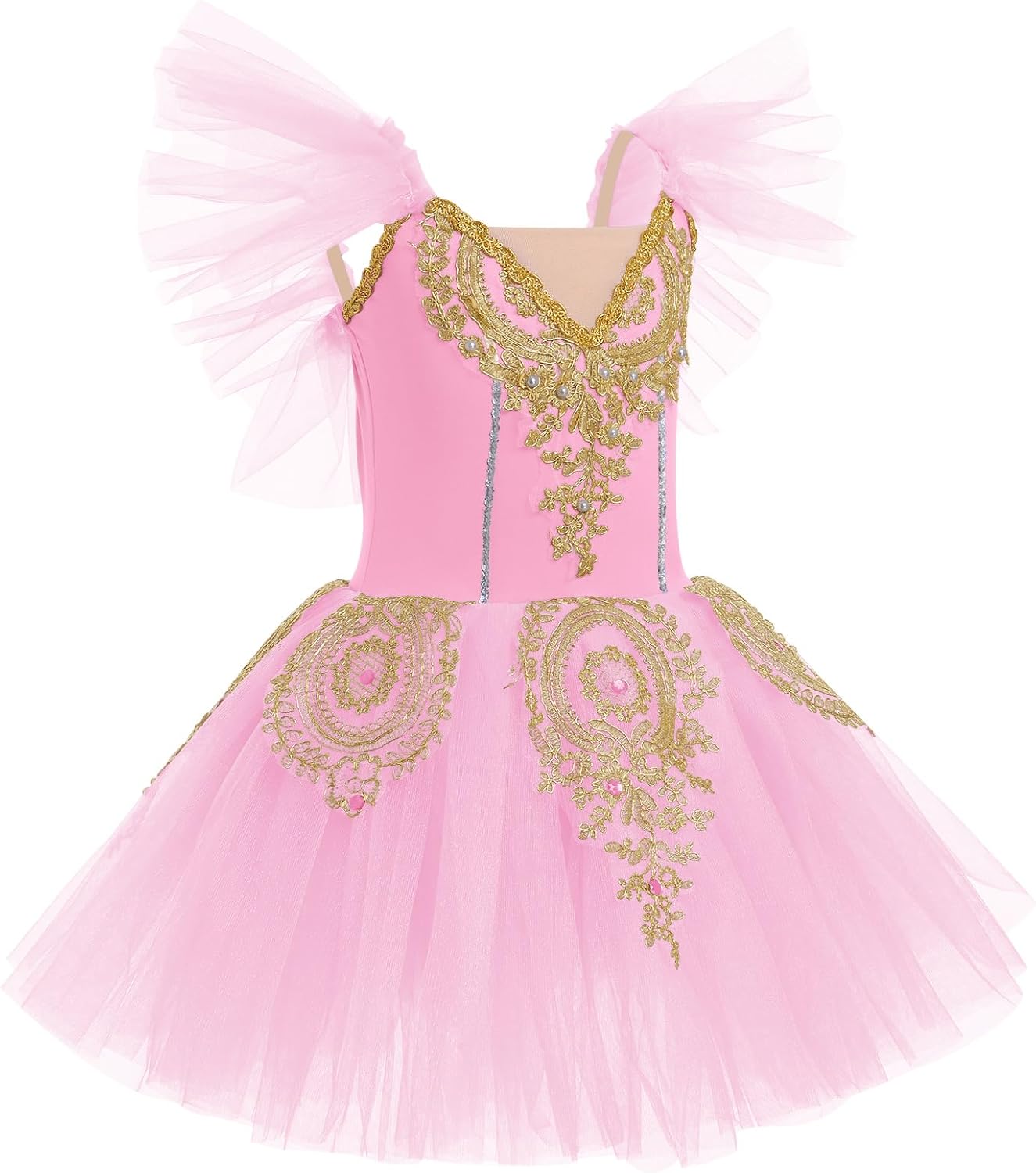 AFAVOM Ballet Leotards for Girls Ballerina Performance Swan Lake Costumes Embroidery Tulle Camisole Skirted Leotard Dancewear