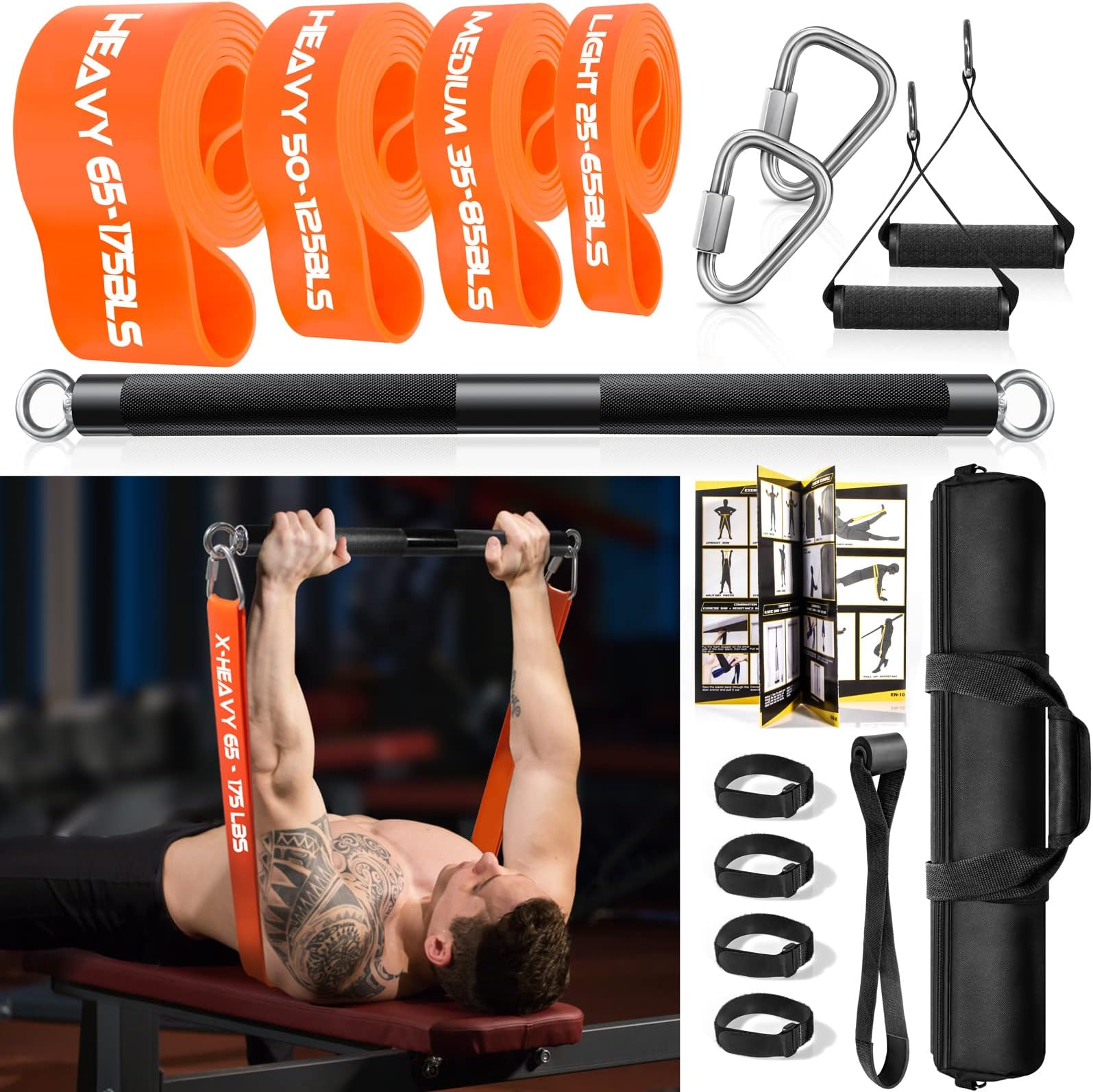 Sponsored Ad – DASKING Resistance Bands Set with 58cm Exercise Bar, 4 Different Levels Pull Up Bands - Fitness Workout Bars Kit for Strength Training, Pilates, Yoga - Home Gym Sports Systems Equipment