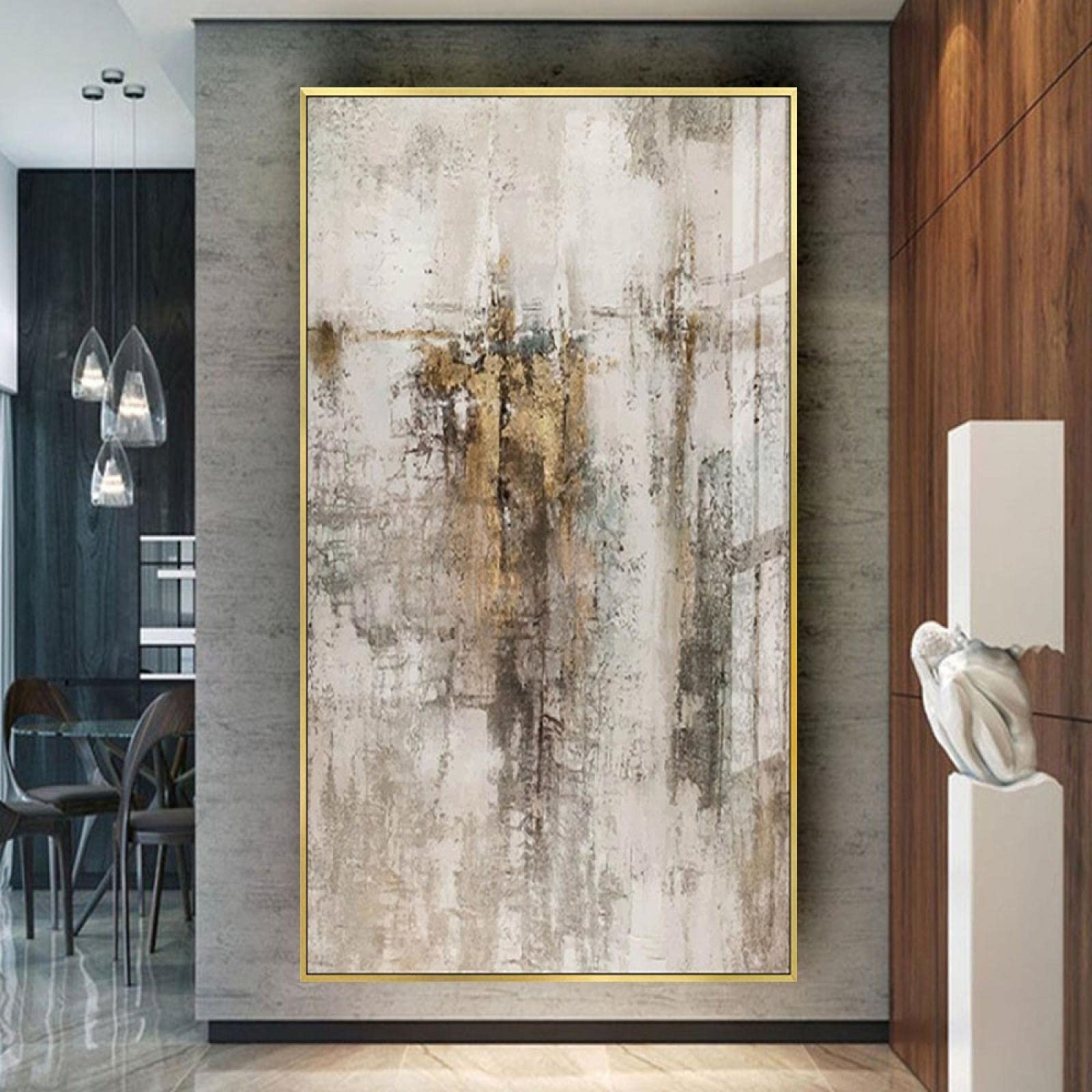 HOLEILUCK Nowoczesny abstrakcyjny obraz olejny, sztuka ścienna, obraz na płótnie, złoty mural zdjęcia do domu, salonu, hotelu, dekoracja ścienna, 75 x 160 cm, bez ramy