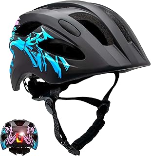 Crazy Safety Casco Bicicleta Niños | Casco para Niño de 6-12 Años Casco de Skate, Ciclismo, MTB, Patines, monopatín | Luz Trasera Recargable USB | Casco Ajustable 54-58 cm (Negro)