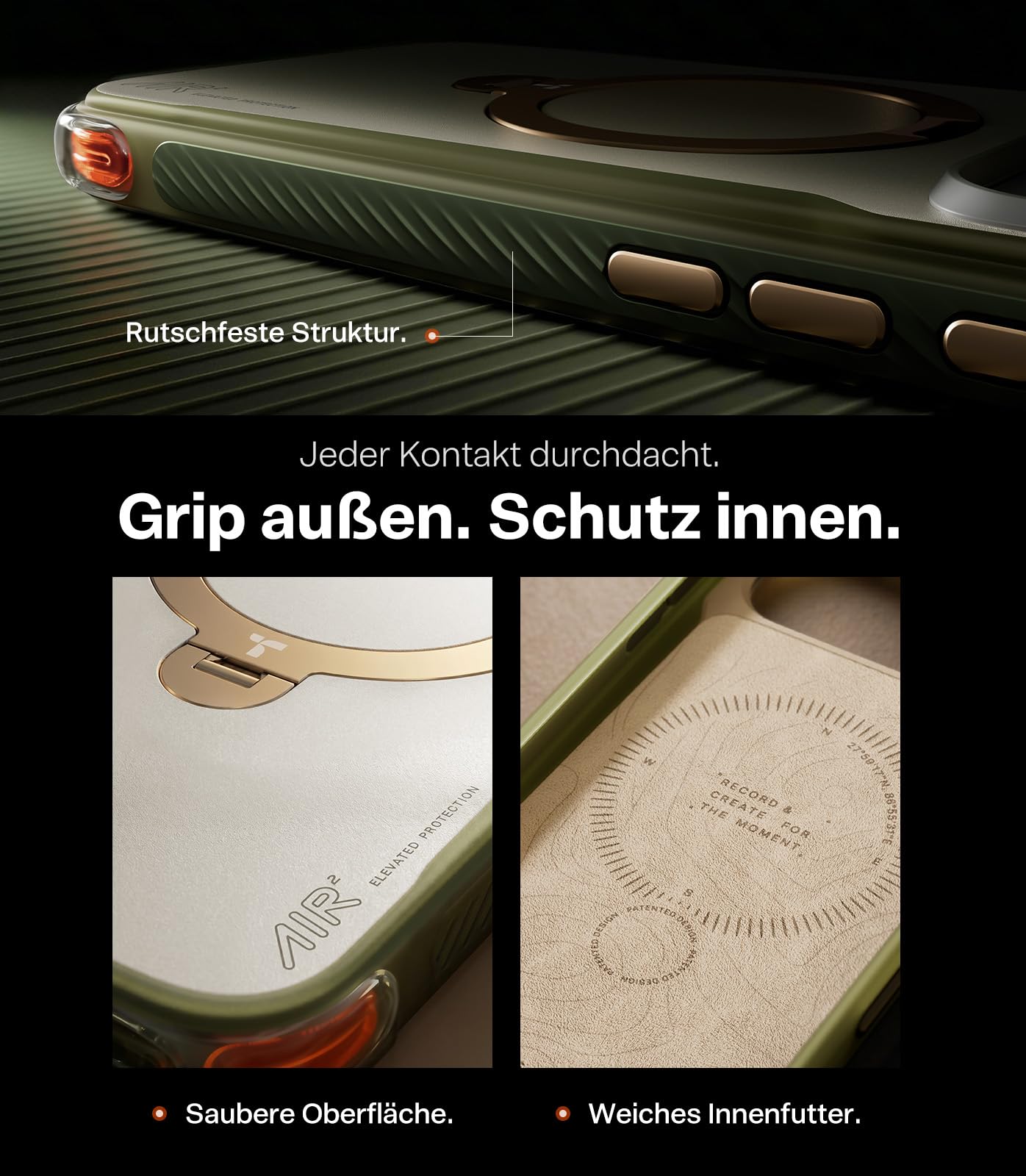 TORRAS Ostand Q3 Air Pro für iPhone 17 Pro Max Hülle, Air² Pro Schutzsystem mit doppelter Airbag-Struktur, 360° Aluminium-Ständer mit MagSafe, Mattes Anti-Fingerprint Design, Alpine Frost