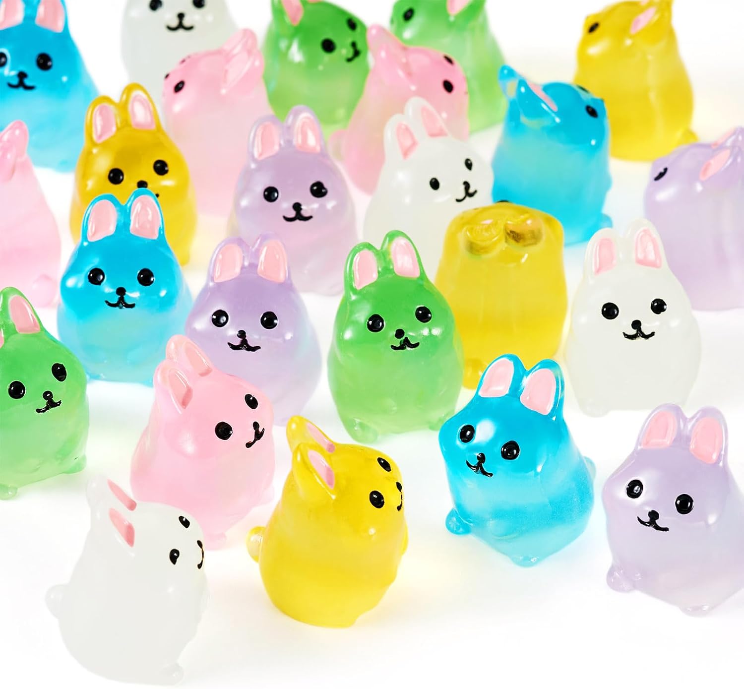 Craftdady Luminous Rabbit 24pcs Glow in the Dark Miniature Animal Ornaments Garden Dollhouse Micro Landscape Decor 16x17.5mm for Craft Car Home Office Desktop Party Birthday Decorations