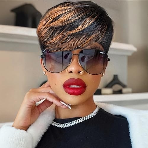 SAEIALL Short Pixie Cut Wig for Women Human Hair 1B33