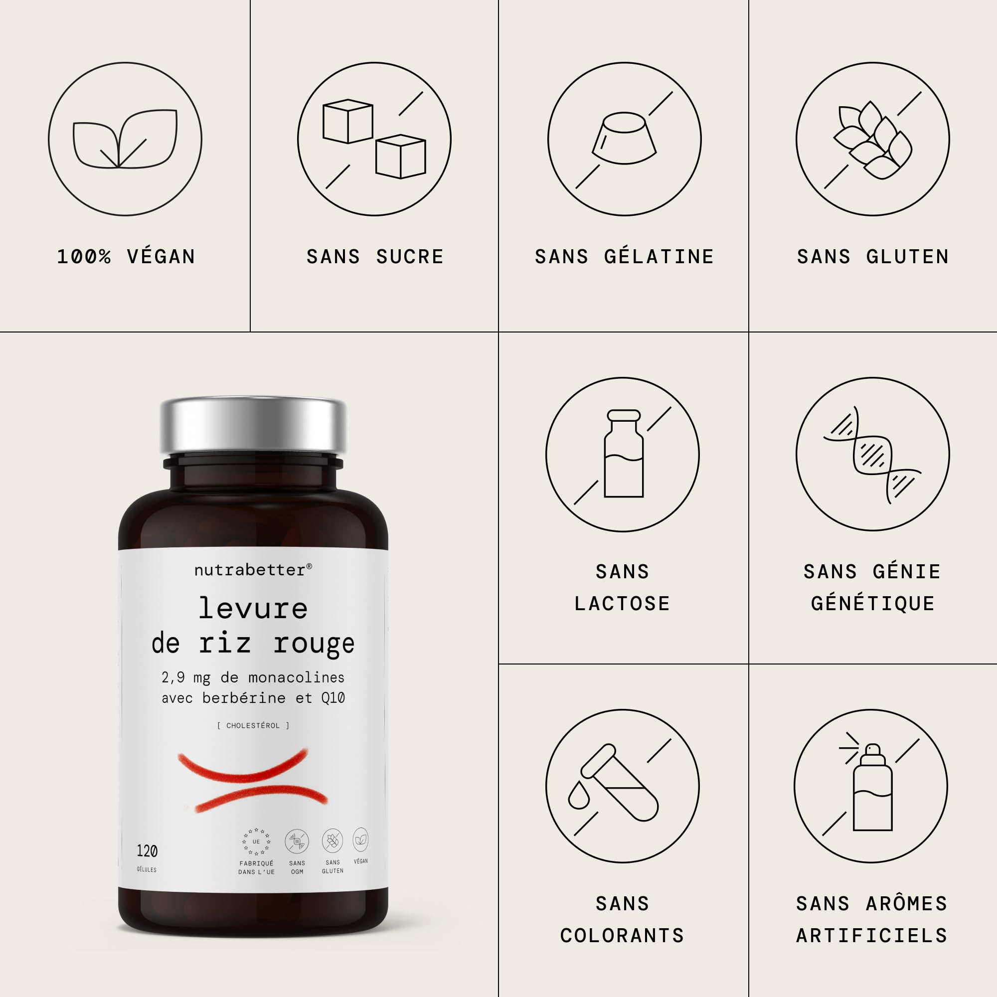 Levure de riz rouge 2,9 mg Monacolinas avec Berbérine 250 mg et Q10 | 120 gélules végétaliennes | Contrôle le taux de cholestérol, le bien-être cardiovasculaire, maintient l'équilibre métabolique