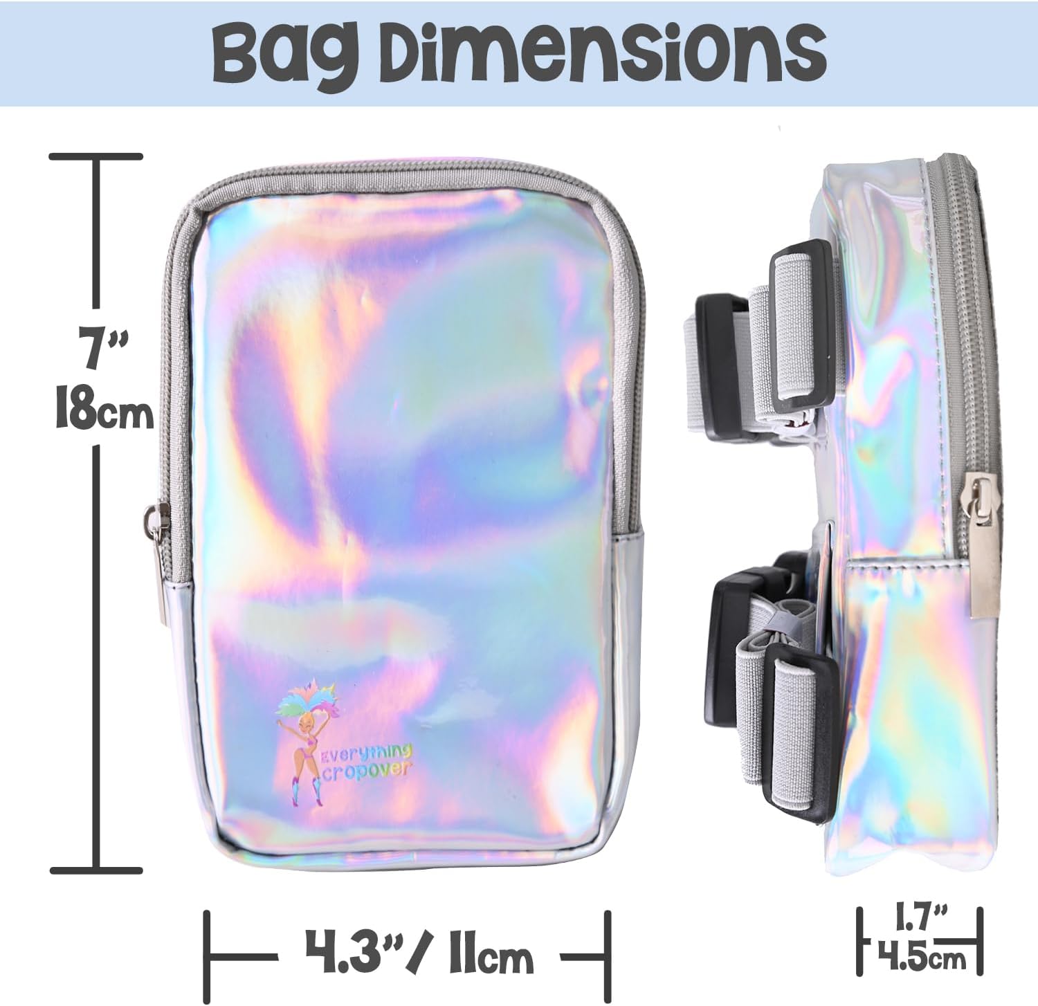 3-IN-1 Thigh Bag Fanny Pack Crossbody Bag | Carnival Leg Harness for Women | Holographic Waist Bag | Rave Leg Pack with Buckles | Silver - Image 3