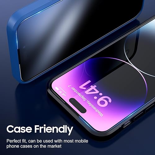 Miniatura 7 de UniqueMe Protector de pantalla para iPhone 14 Pro Max, paquete de 2 unidades, kit de polvo automático película de vidrio templado antiarañazos 10