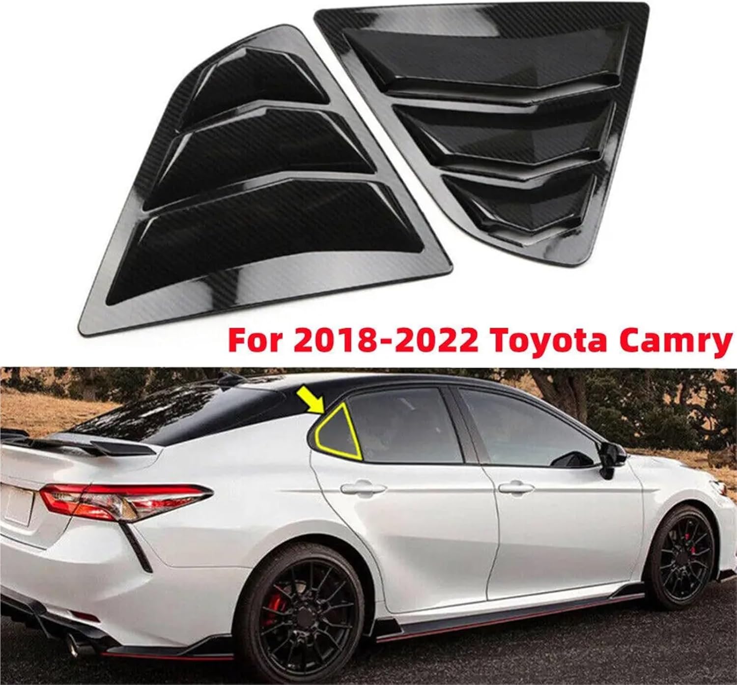 for Toyota Camry Sedan 2018-2022 Car Rear Louver Window Side Shutter Cover Trim Sticker Vent Scoop ABS Carbon Fiber Accessories(Carbon)
