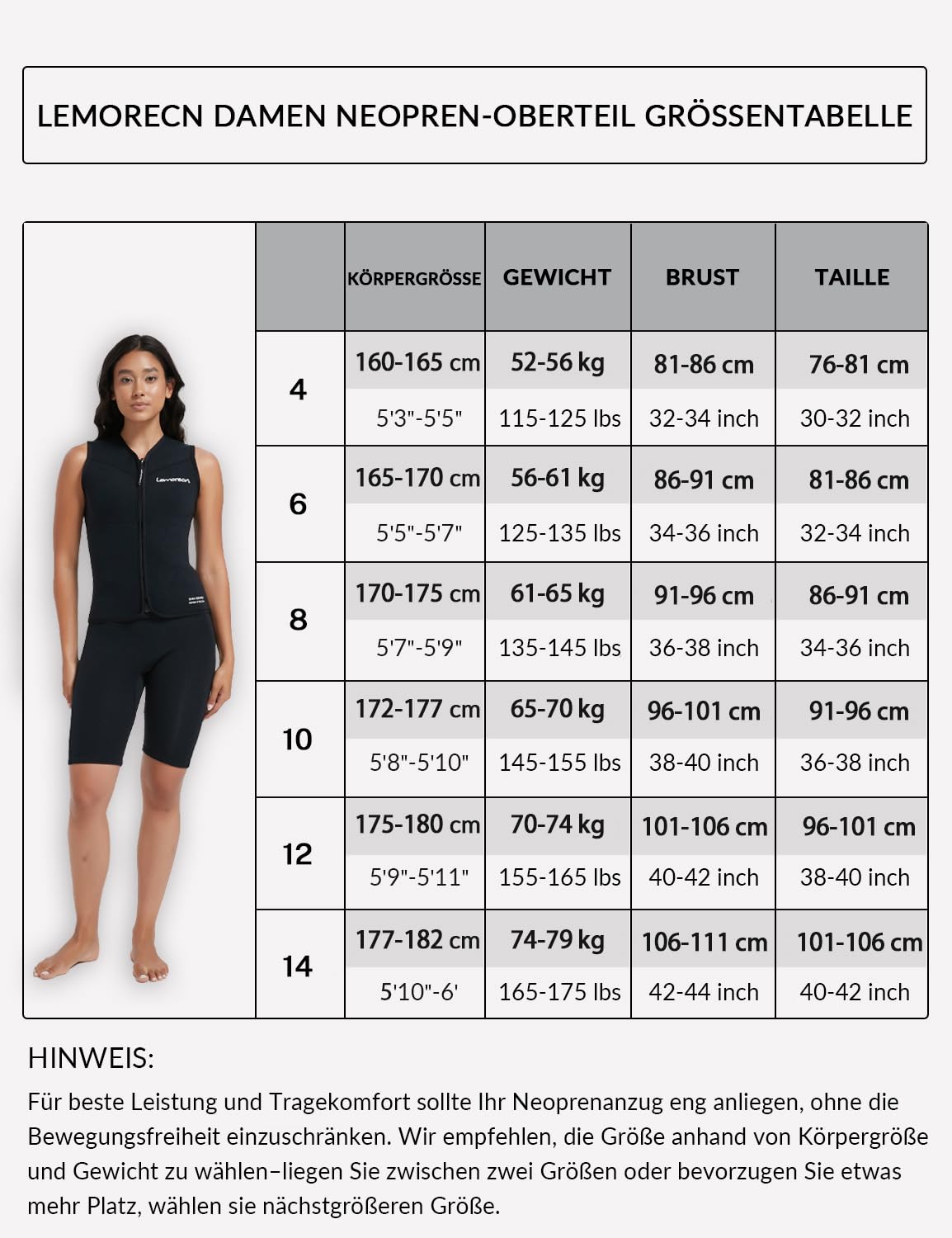 Lemorecn Neoprenanzug Top für Damen, 3mm Ärmellose Neopren Jacke