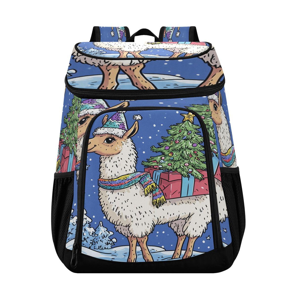 Llama Tree Blue Cooler Backpack Leakproof Insulated Lunch Cooler Bag 30 Cans Camping Backpacks for Beach Picnic Road Trip