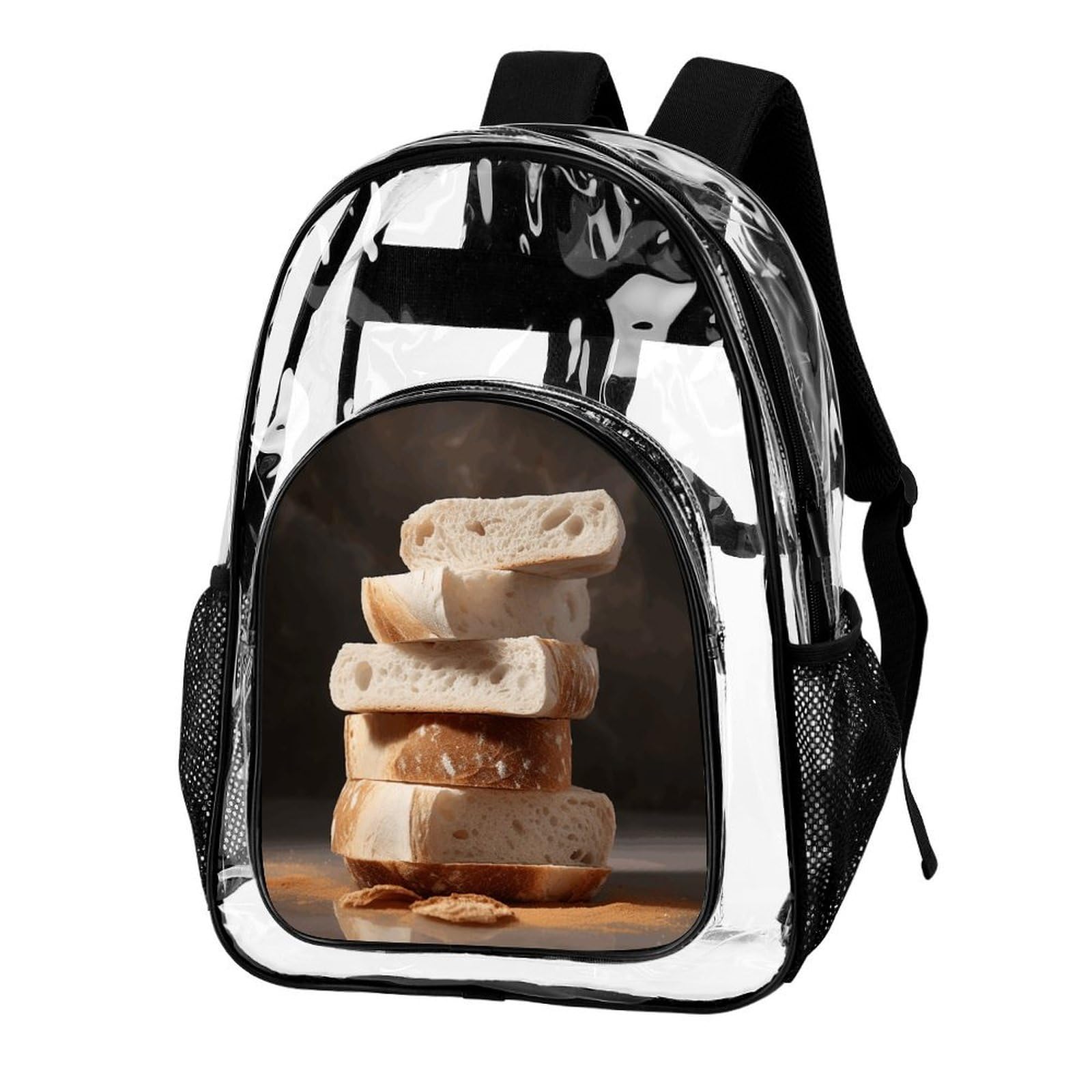 Transparenter Rucksack mit Brotscheiben, groß, transparent, PVC, Büchertasche für Sicherheit, Arbeit, Reisen, Stadion