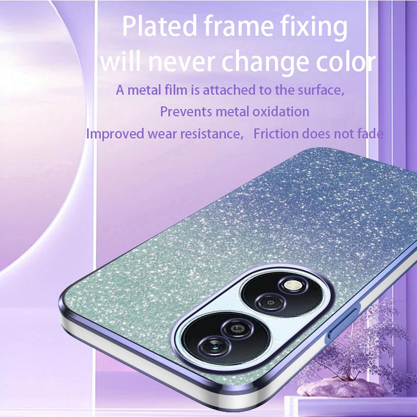 Cover Per Honor 90 Smart Con Paillettes E Anello: Custodia In Silicone Trasparente Con Glitter, Antiurto E Morbida, Protezione Con Supporto (Blu) - 2