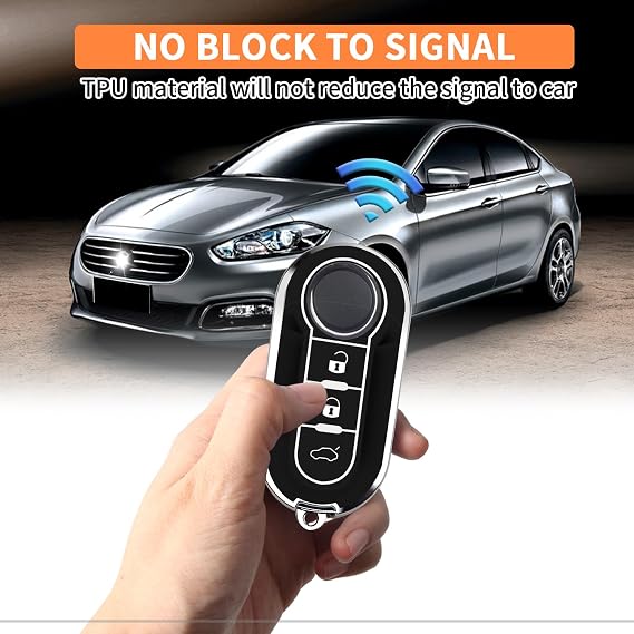FT FUNTOR for Fiat Key fob Cover,3-button Silicone Keycase,360 Degree Car Key Case Protector with Keychain Compatible with 500L/Brava/Bravo/Doblo/Ducato/Fiorino/Punto/Panda (Black)