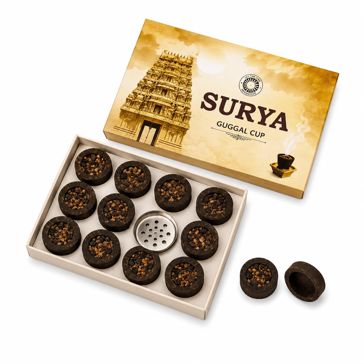 GAUSHAKTI Products Surya Guggal Cup Dhoop | Natural Guggal Resin Dhoop Cups | Puja Samagri, Meditation Incense, Temple Fragrance, Air Freshener for Home & Office (48)-picture-19