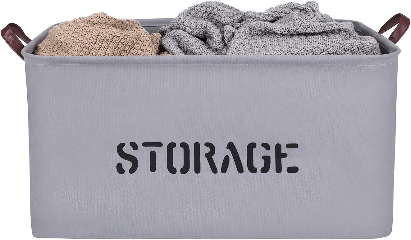 Extra Large Storage Basket, Collapsible Canvas Basket, Foldable Woven Organizer Bin for Toys, Kids, Pets, Blankets, Laundry, Shoes, Closet, Rectangular by Braided Crown (Grey)