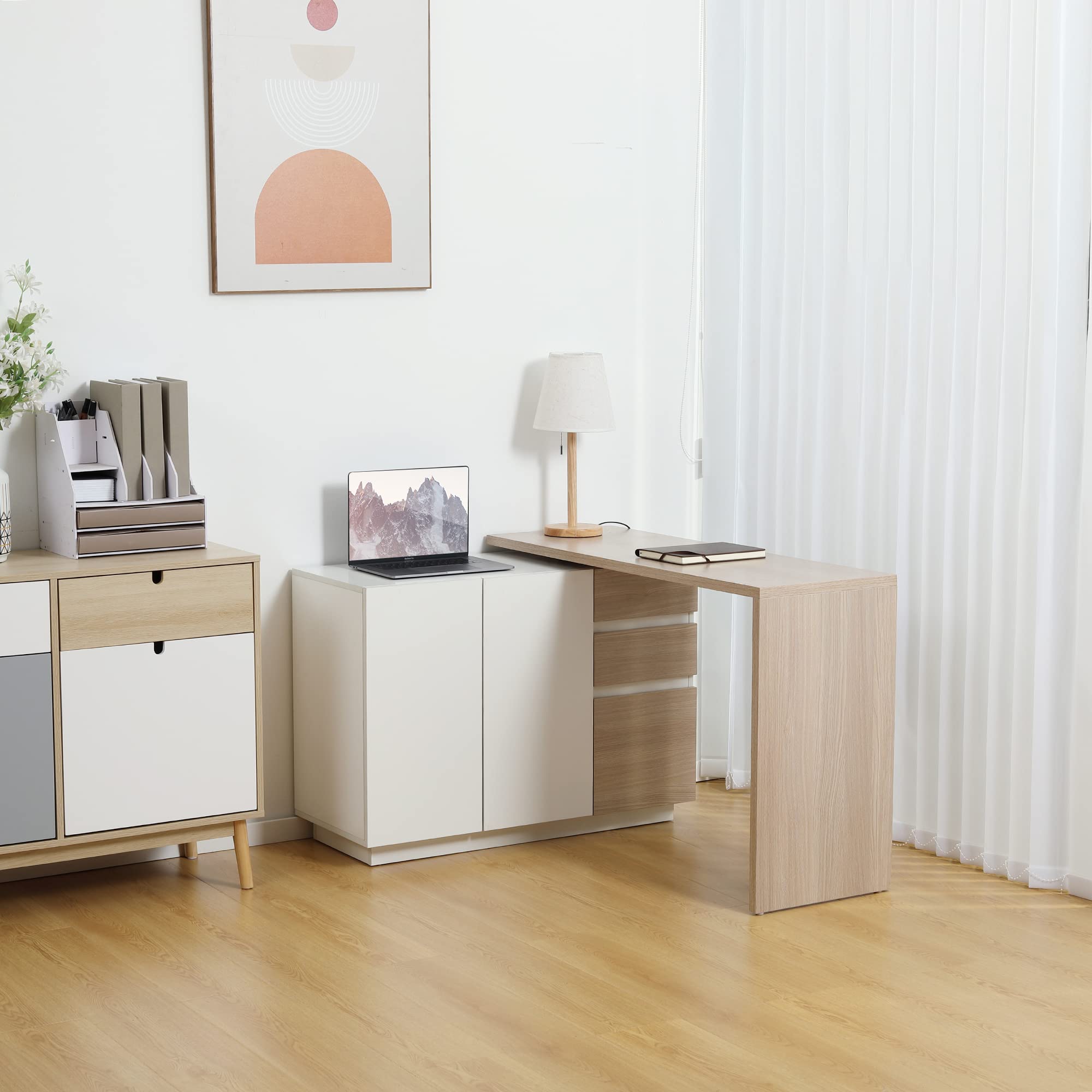 HOMCOM Schreibtisch L-förmig, 360° Drehbarer Ecks Produktbild-Vorschau 3