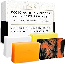 VALITIC Kojic Acid Soap Bars - Turmeric, Snail Mucin, Charcoal and Lemon - 4 Assorted Dark Spot Remover Soaps with Hyaluronic Acid, Vitamin C, Vitamin E and Shea Butter