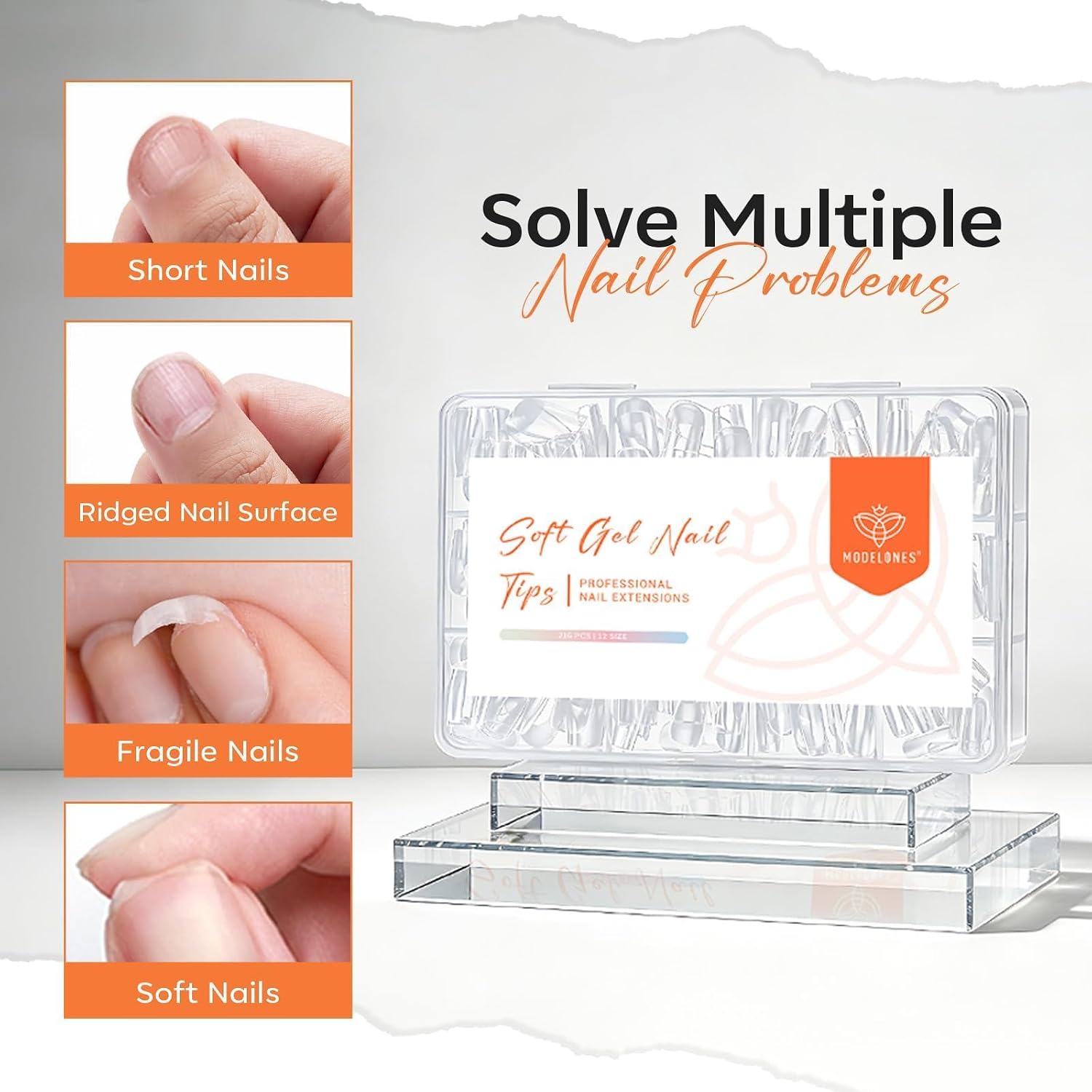 Modelones Almond Nail Tips Short Clear Soft Gel Fake Press On Nails Tip