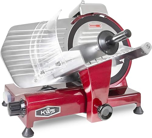 KWS MS-10XT Premium - Cortadora eléctrica de carne de 320 W, de 10 pulgadas, color rojo con hoja de teflón no pegajosa, carne congelada,