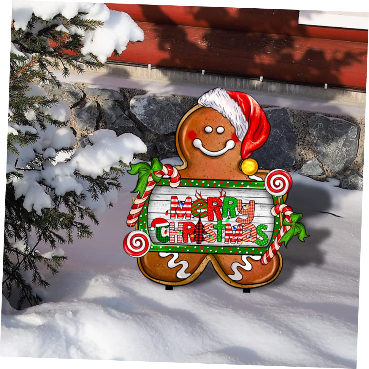 HEMOTON 4 Stück Weihnachtlicher Lebkuchenmann Gartenstecker Wetterfestes Outdoor Langlebiger Sign Pfahl für Weihnachtsgarten Kompakte Weihnachts Gartendeko