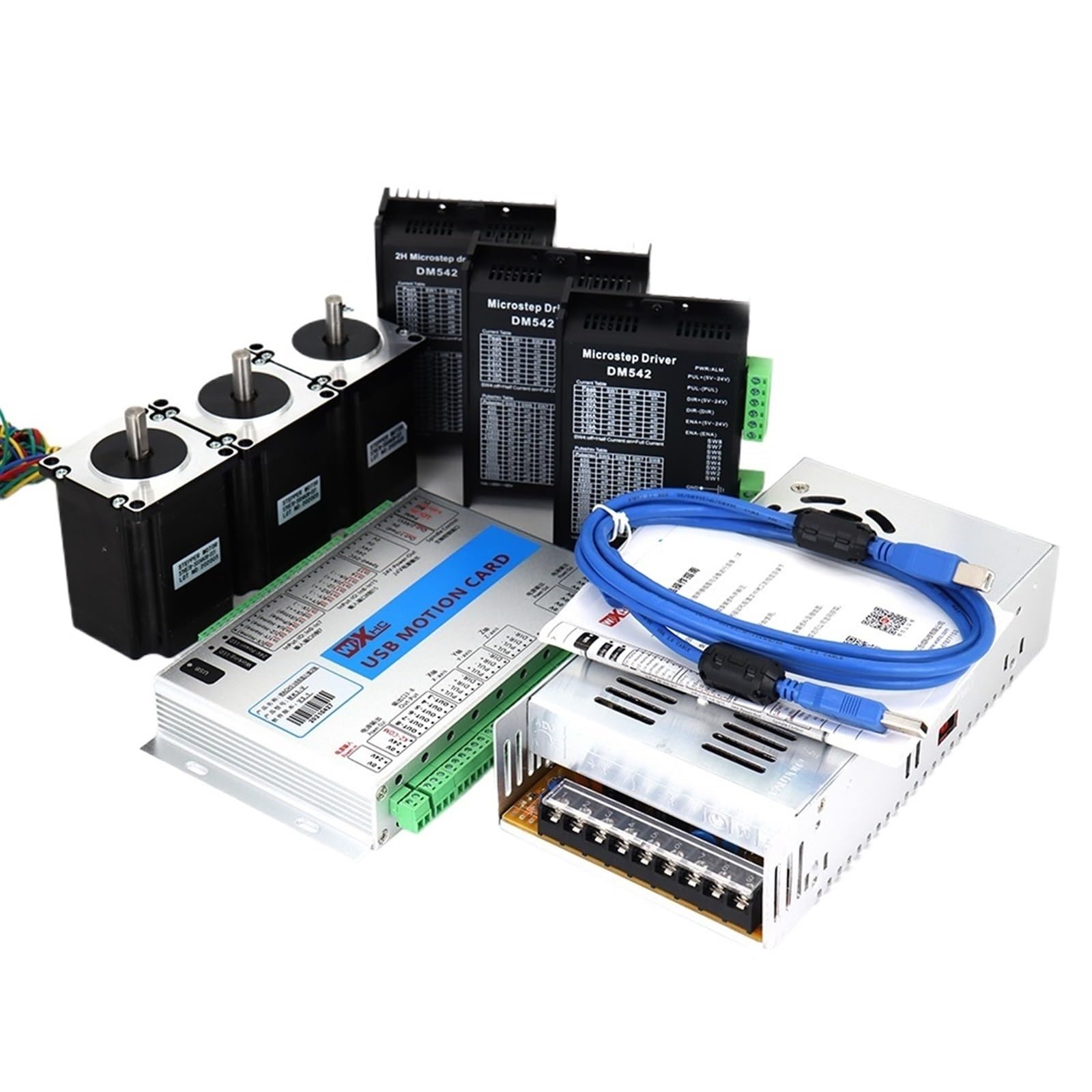 Nema23 Kit de moteur pas à pas à 3 axes 4 axes, moteur 57HS + contrôleur TB6600/DM542 + carte contrôleur USB + bloc d'alimentation de 36 V utilisé pour pièces (2,5 NM, 3 axes TB6600 kit)