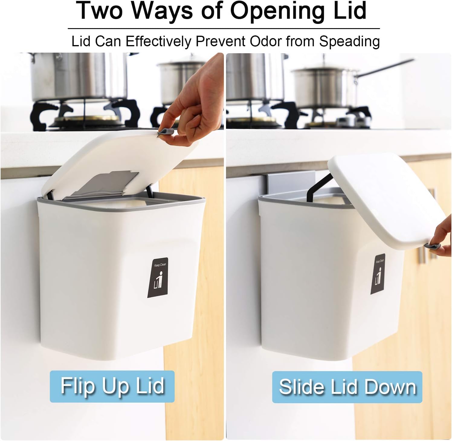 Tiyafuro 1.8 Gallon Kitchen Compost Bin for Countertop or Under Sink, Hanging Small Trash Can with Lid for Cabinet Door, Mountable Garbage Can for Bathroom, Odorless Compost Bucket White