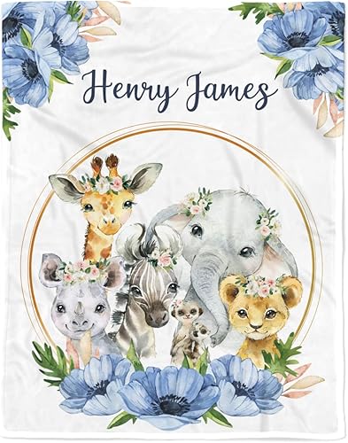 Jump Up Manta personalizada de safari de flores para bebé, manta de bebé de animales de la selva, guardería de safari para bebé, manta de bebé con