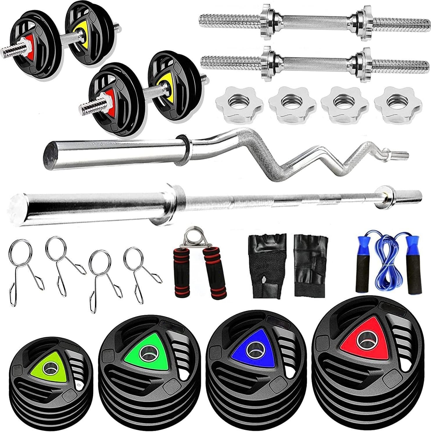 YMD Premium Rubber Plates 5FT Curl & 6FT Straight 28MM Rod with Dumbbell Rods Home Gym Combo (Weight_30KG(2.5X4Pc 5X4Pc))
