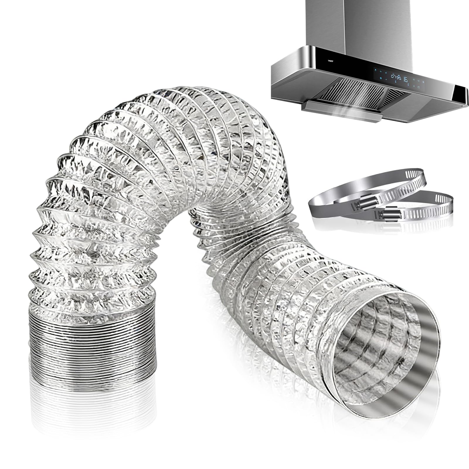 Silver 150Mm Flexible Aluminium Ducting 3M Insulated Ducting Pipe 6 Inch Air Ducting Hose For Cooker Hood, Extractor Fan, Tumble Dryer, Hydroponics Grow | Jzlongxi