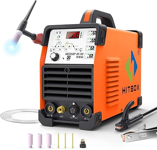 HITBOX Soldador TIG AC/DC con Pulso, Máquina de Soldadura de Aluminio Profesional de 200A con Onda Cuadrada/Electrodo/MMA/IGBT, Soldador de Arco