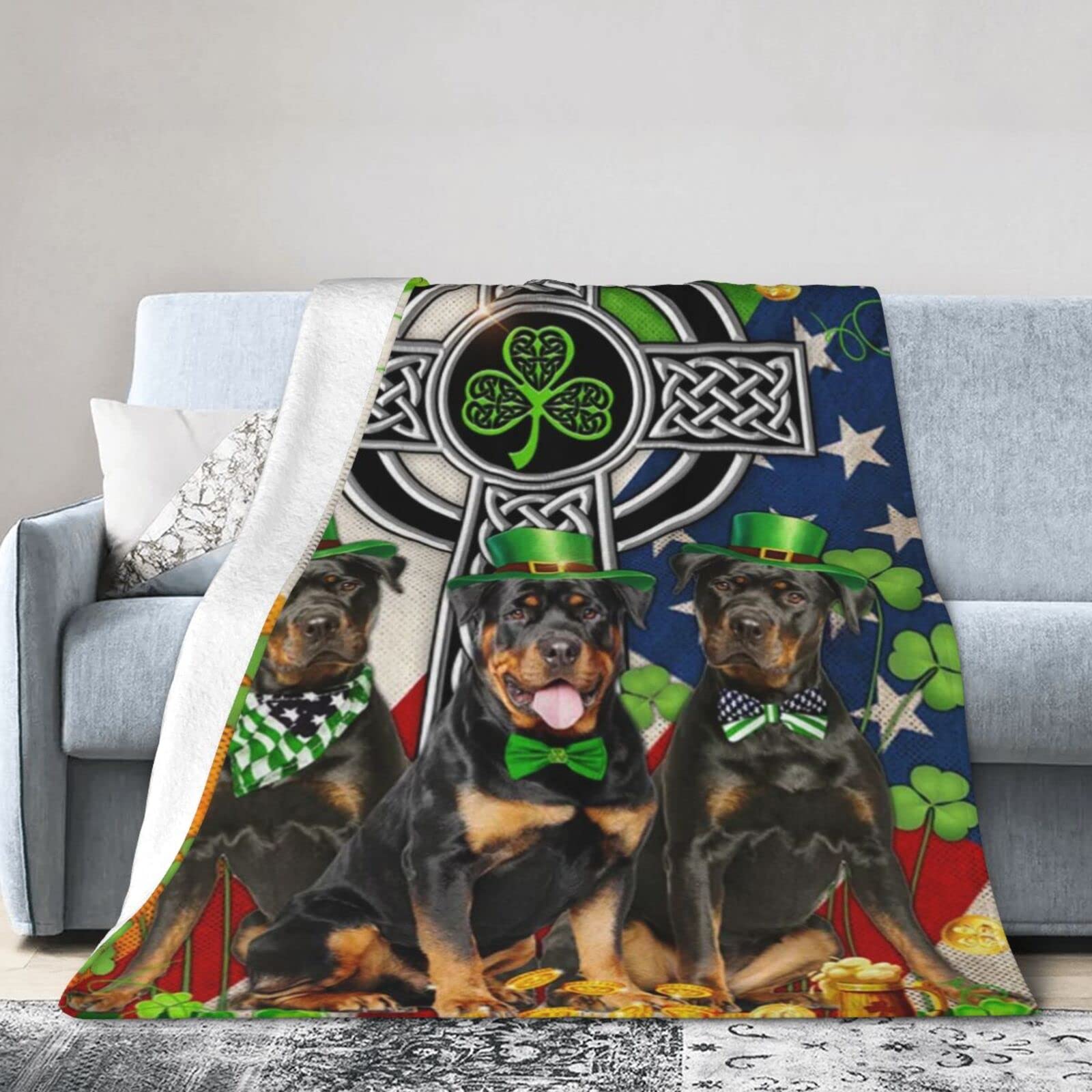 Lsjuee Flannel Fleece Blanket 80"X60" Rottweiler. Irish Celtic Knot Cross Bed Throw Blanket Funny Ultra-Soft Travel Spring Blankets for Kids Keep Warm