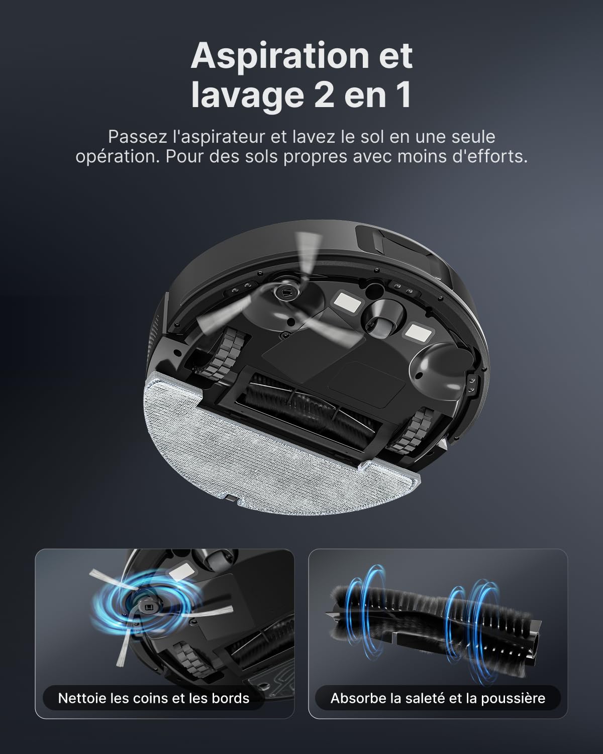 VONKO S6 Pro Robot Aspirateur Laveur avec Station de Vidage Automatique, 8000Pa, Navigation LiDAR 2.0, 180min Autonomie, Détection de Tapis, App & Alexa, Idéal Poils d’Animaux & Sols Dur,Noir