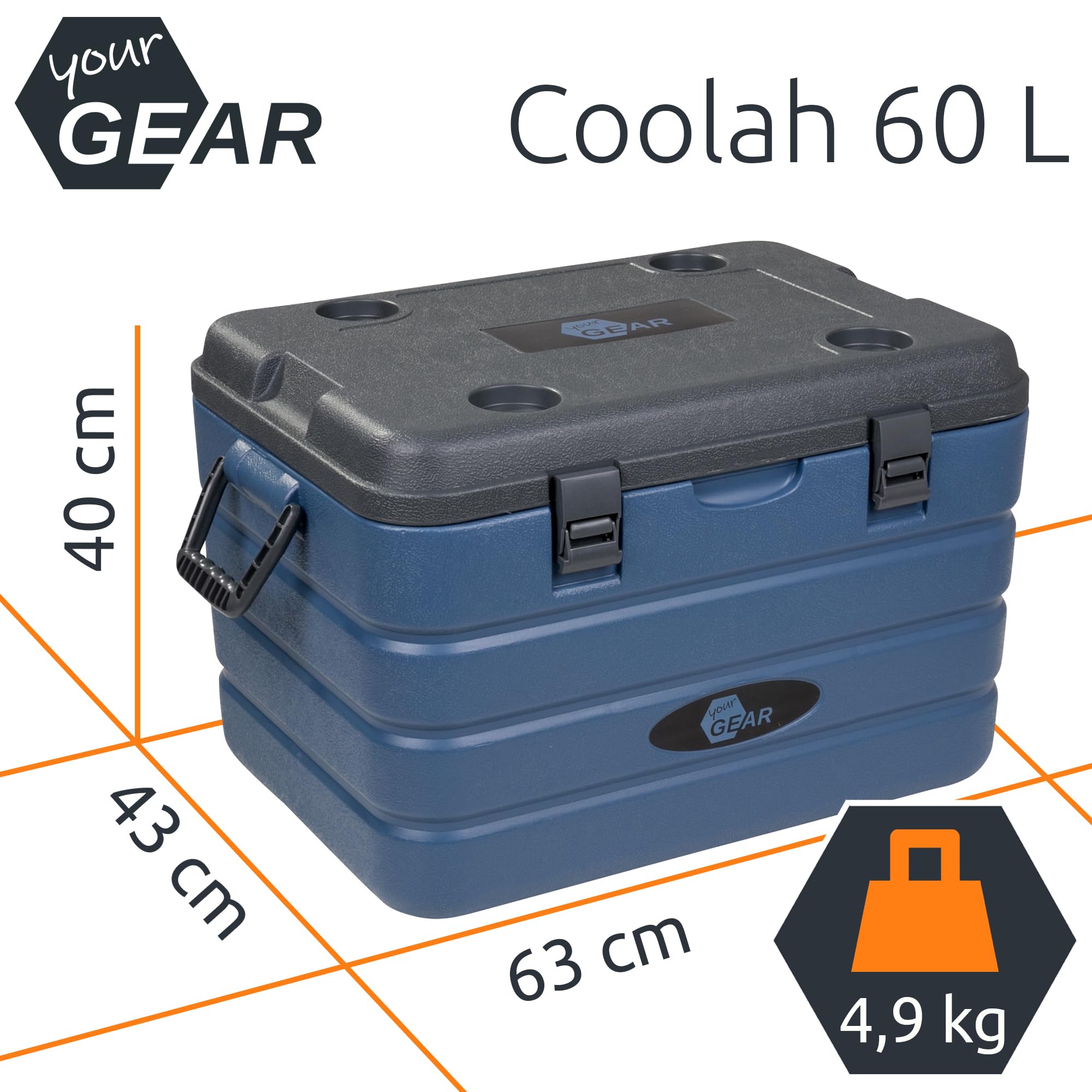 yourGEAR Coolah - Contenitore refrigerante passivo, 60 l, in poliuretano, termico e freddo