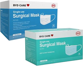 BYD Masks Blue Box & Green Box - 50 PCS of Each,Medical Grade ASTM Level 3 Blue Disposable Face Mask 3-Ply Non-Woven Fabric,for Personal Health,Breathable & Comfortable